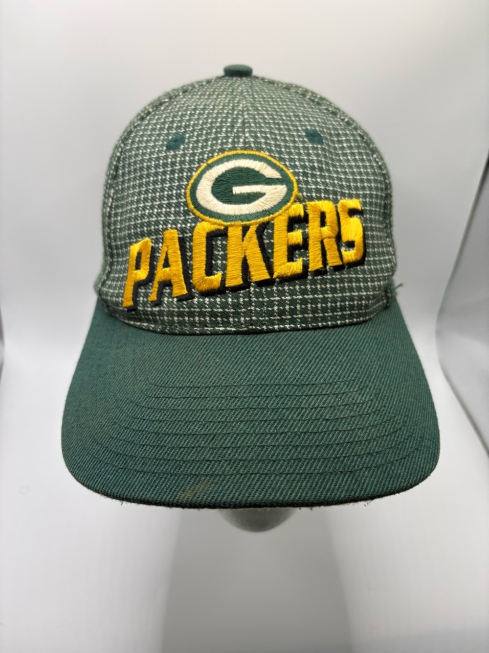Vintage Green Bay Packers Logo Athletic Strapback Hat Green Plaid NFL Pro Line